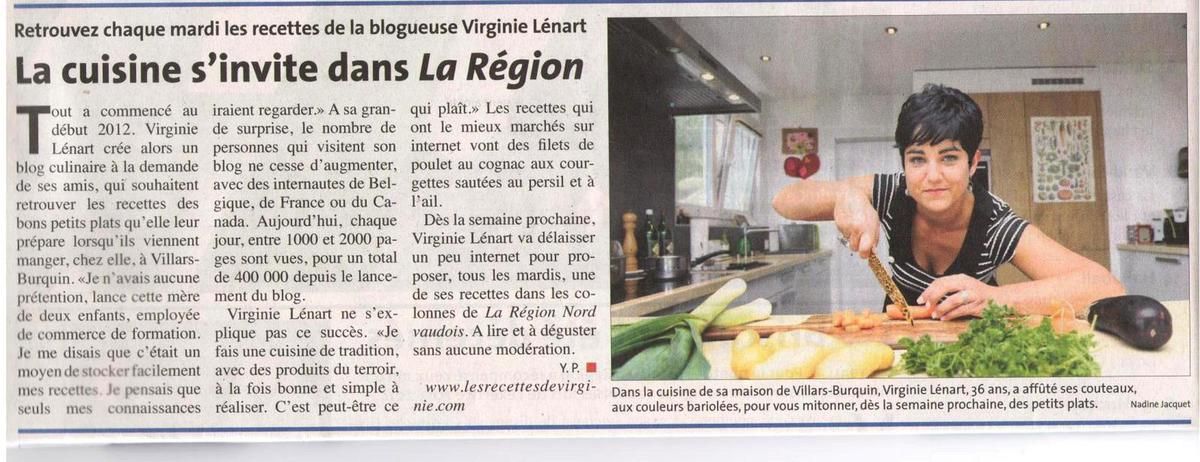 Ma chronique culinaire dans le journal