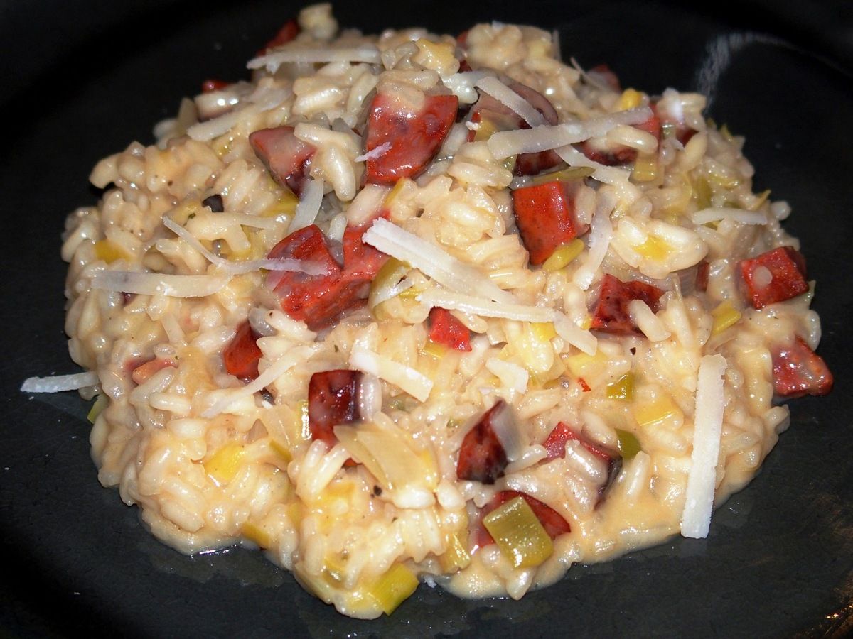 Risotto au chorizo et aux poireaux